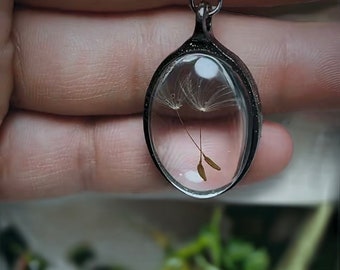 Dandelion Necklace, Real Dandelion Seed Necklace, Wish Necklace, Make a Wish Jewelry, Terrarium, Nature Flower Pendant Necklace Minimalist