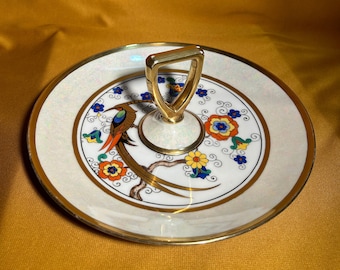 Antique Noritake Handled Plate Hand Painted Art Deco 1920s Golden Bird Made in Japan