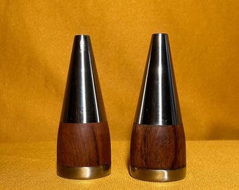 Made in Denmark MCM Salt and Pepper Shaker Set Stainless Steel and Rosewood