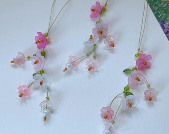 Handmade Sakura Phone Charm: Pink Beaded Floral Keychain