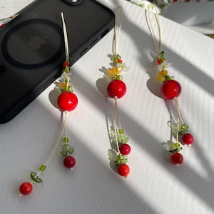 Tomato Beaded Phone Charm, Handmade Kawaii Phone Strap
