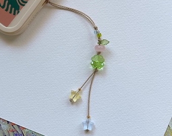 Clover Phone Charm, Beaded Star Phone Strap, Handmade Kawaii Accessory, Lucky Charm Keychain