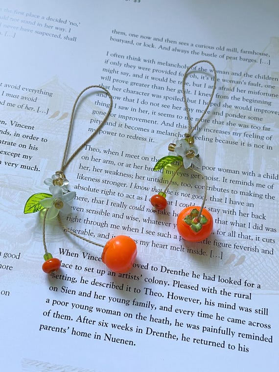 Persimmon Blossom Phone Charm, Floral Keychain, Handmade Fruit Accessory
