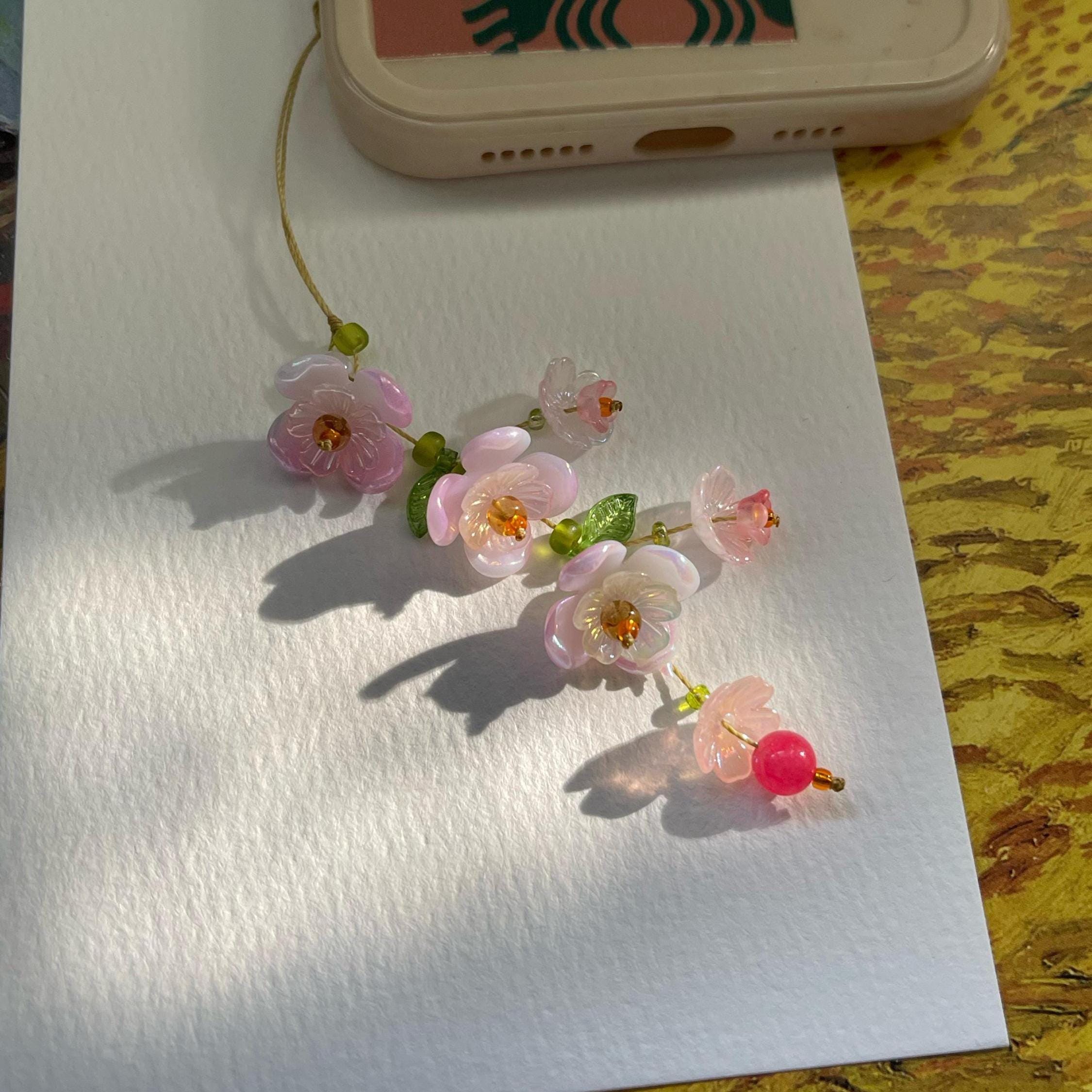 Blossom Phone Charm: Pink Beaded Flower, Kawaii Accessory - Etsy