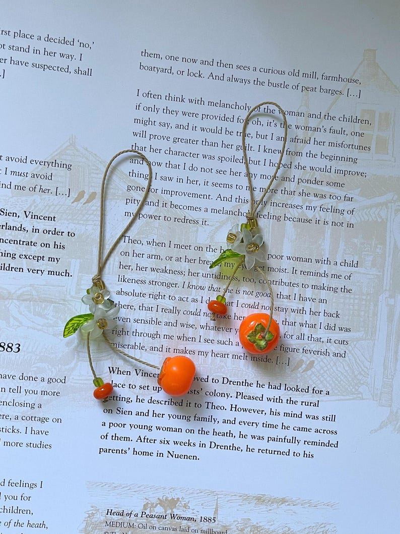 Persimmon Blossom Phone Charm, Floral Keychain, Handmade Fruit Accessory image 4