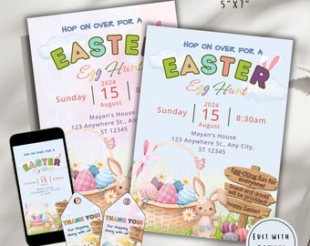 Easter Egg Hunt Invitation, editable easter egg hunt invitation template, instant download easter invitation, Free Easter Egg thank you tag
