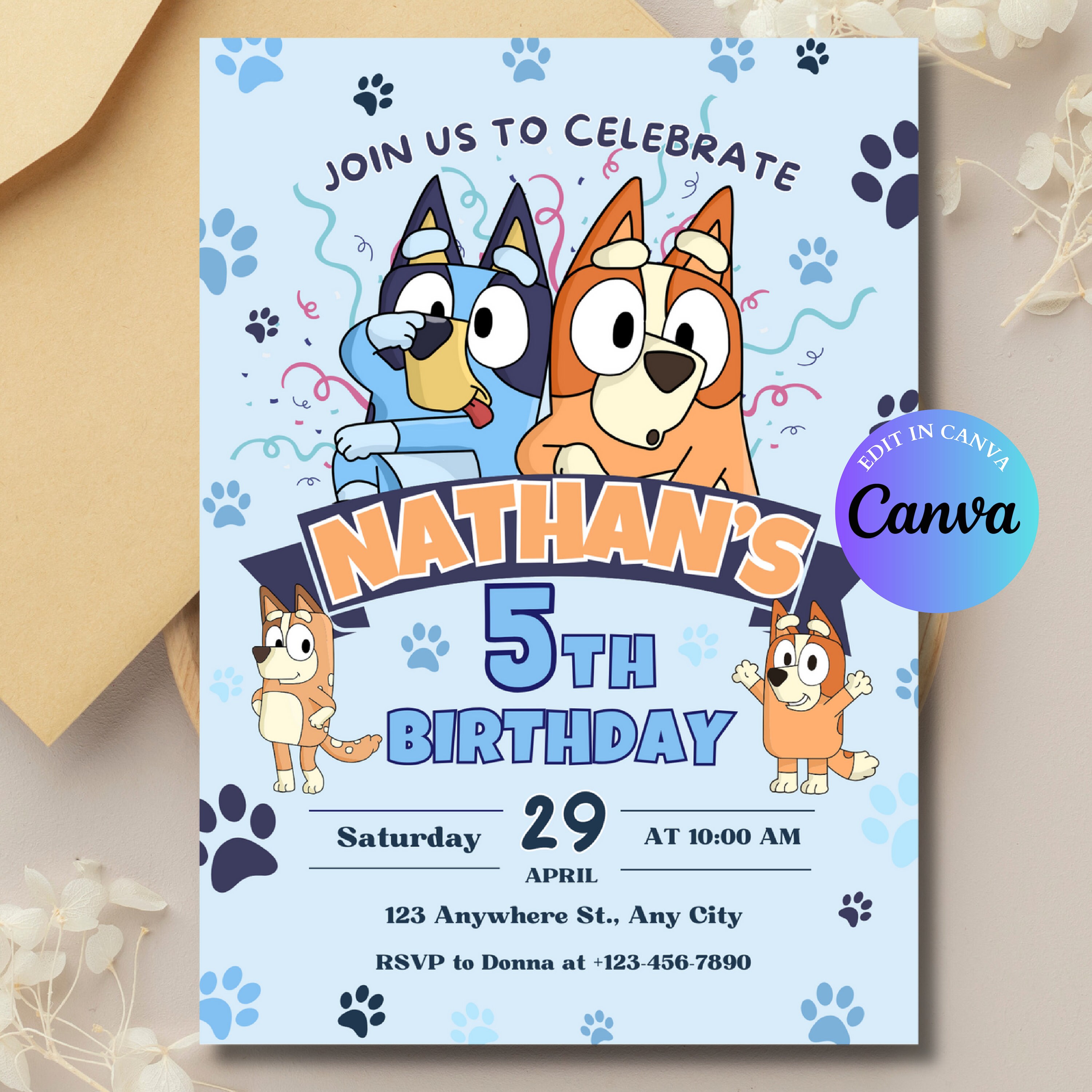 Kids Editable Birthday Invitation Template Bluey Theme Birthday Party Invitations Digital Bluey Birthday Party Invitation