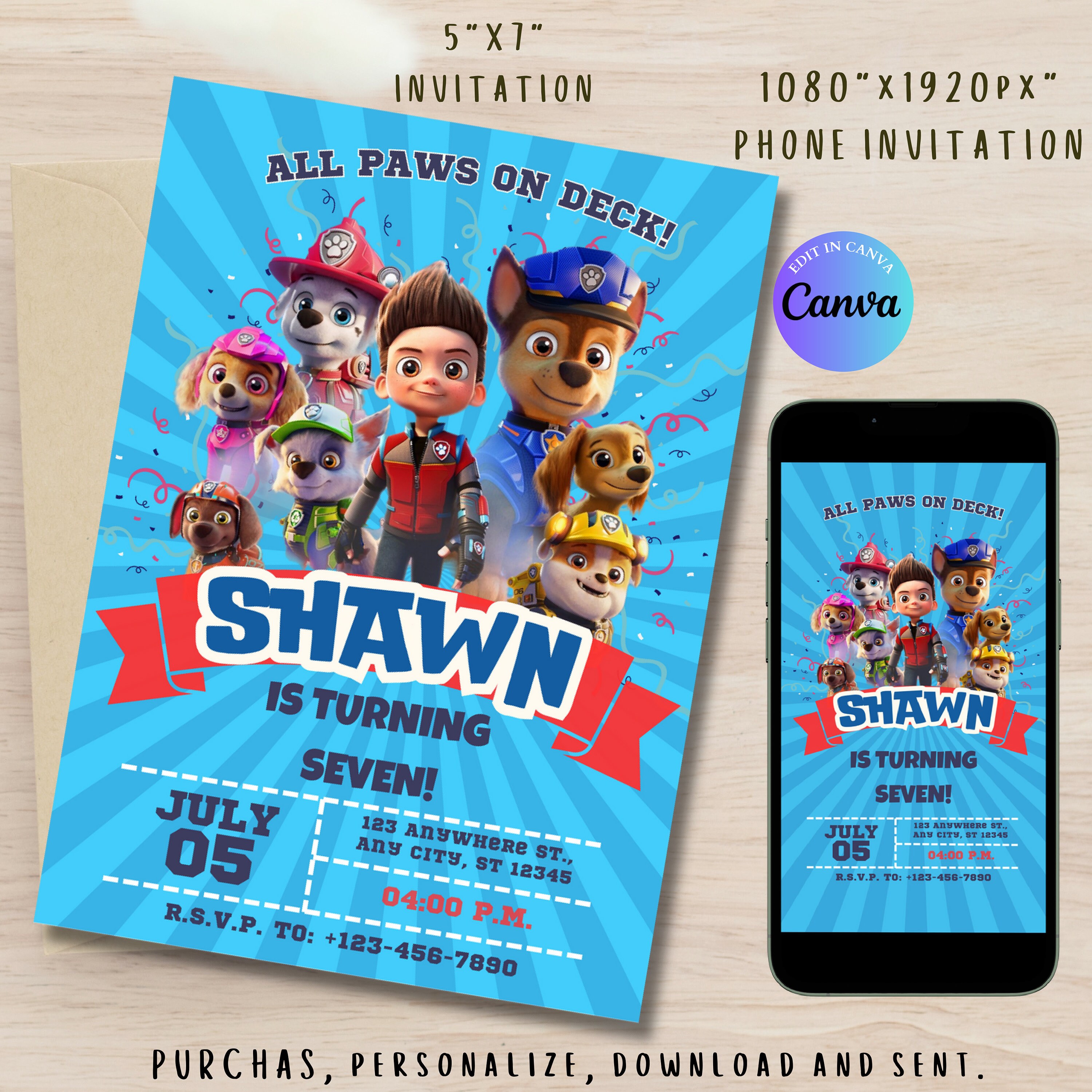 Editable Puppy Patrol and Pup Crew Invite Birthday Invitation Dog Paw Birthday Party Digital Template Dog and Puppy Theme