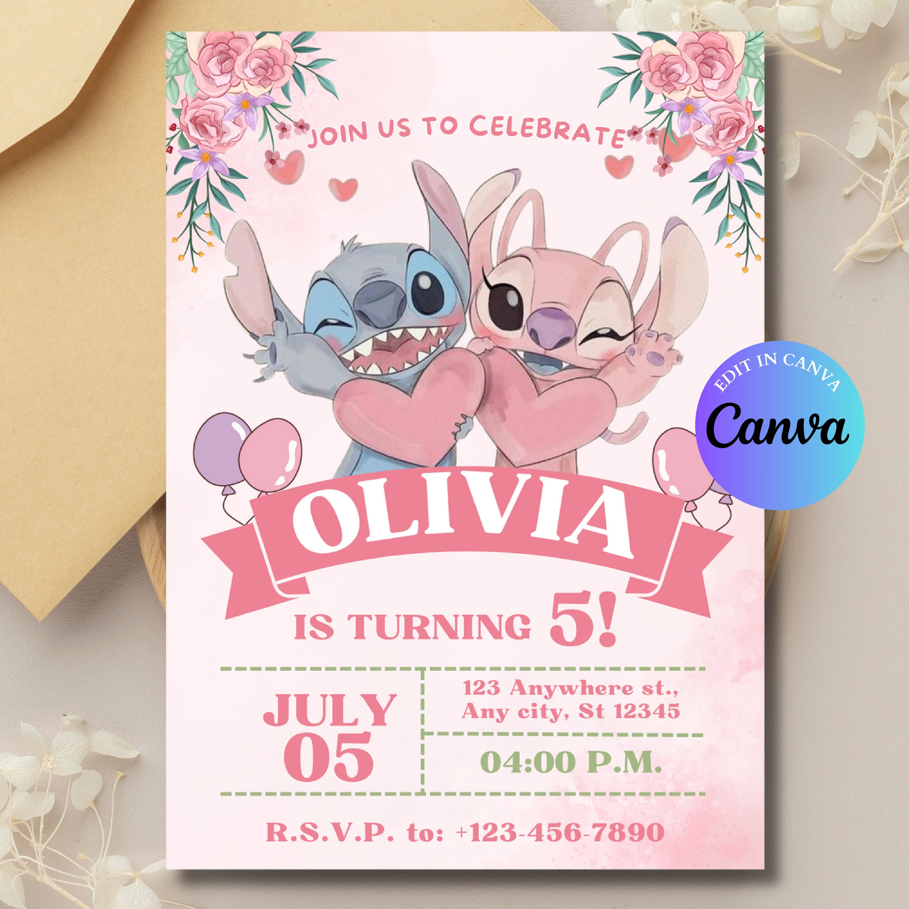 Editable Stitch Birthday Party Invitation Template for kids Digital Kids Party Invite Digital Kids Party Invite Template Bday
