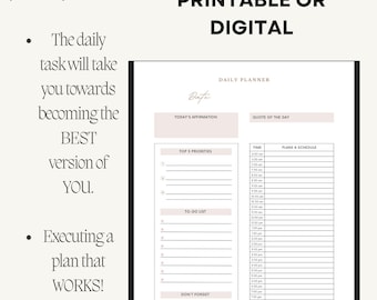Planificador diario minimalista: diario imprimible sin fecha (PDF)