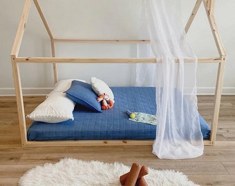 Full Montessori Floor Bed with Chimney and Slats