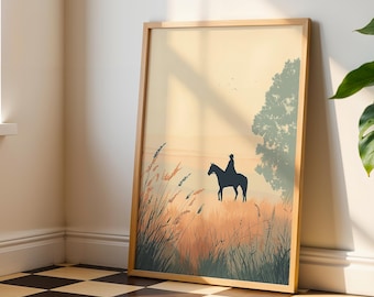 Reiter Wandbild, Pferde Druck, Minimalistische Reiter Wand Kunst, Geschenk für Pferdeliebhaber
