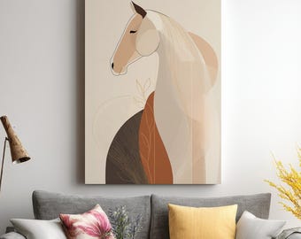 Minimalistische Reiter Kunst, Pferde Abstraktes Poster, Boho Dekor, Geschenk für Pferdeliebhaber