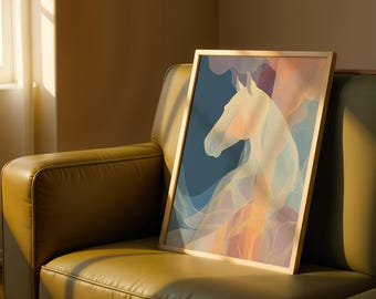Abstrakte Pferdewandkunst, moderne Pferdedruck, minimalistische Reiterdekoration, Geschenk für Pferdeliebhaber