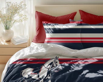 Reiterstil Bettwäsche-Set, Jockey Design Schlafzimmer, Geschenk für Pferdeliebhaber, Jungen Raumdekor