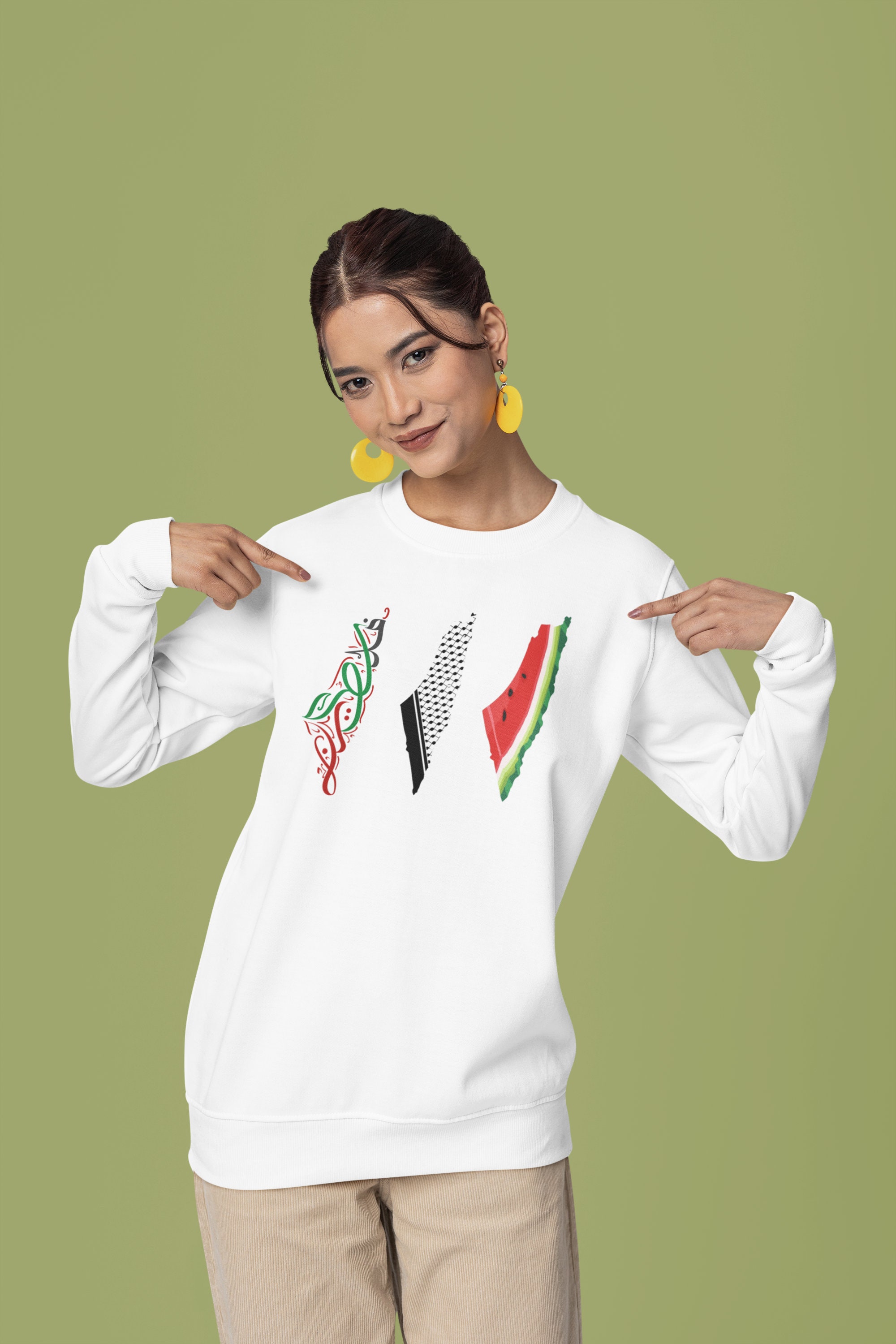Palestine Flag Products - Sustainably Made Unisex Premium Sweatshirt Palestine Map