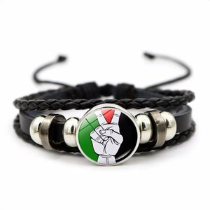 Palästina Karte Flagge Manschette Armband, Free Palästina Schmuck, Schmuck-Set, Edelstahl Armband, Leder Manschette Armband, Palästina