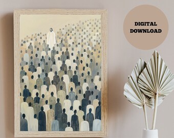 Jesus Feeds the 5000 Digitaler Download, Bibel Skizzen, Jesus Kunst, Bibel Wandkunst, christlicher Glaube Wandkunst, Gott bietet druckbare Wandkunst