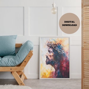 Jesus Portrait Digital Art Print, Religious Gift, Jesus Christ Wall Art Digital Print, Christian Painting, Inspirational Spiritual Bible Art