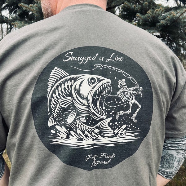 Snagged a Line Fishing Tee / Men's fishing tee / Skeleton Fishing shirt / Fishing Gifts / Back Design T-shirt