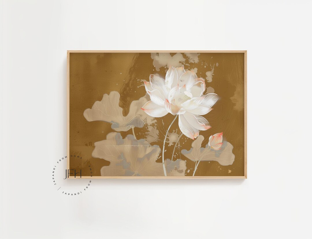 Gold Water Lily Floral Art Print, Japandi Wabi Sabi (digital Download ...