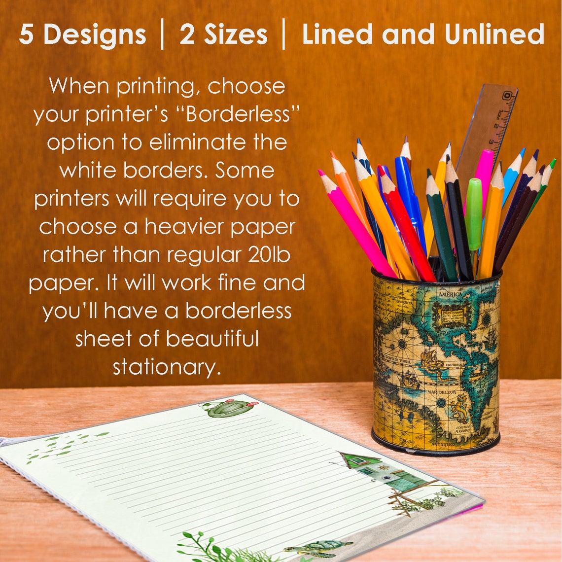 Ocean Themed Stationary, 5 Colors, 2 Sizes 8.5 X 11 and A4, Lined and ...