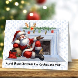 Papá Noel malo quejándose de las galletas, tarjeta digital de Navidad de 5 x 7, descarga e impresión instantánea, tarjeta navideña divertida, lista de regalos navideños