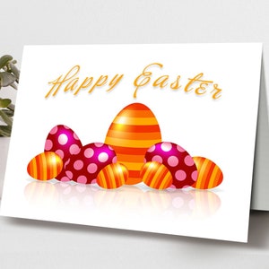 Biglietto di Pasqua digitale scaricabile 5x7 Biglietto di Pasqua stampabile a casa Auguri di Pasqua e primavera Uova 3D e coniglio Colori dorati Stampa istantanea