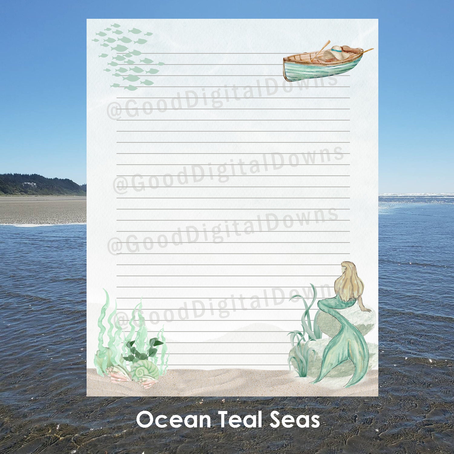 Ocean Themed Stationary, 5 Colors, 2 Sizes 8.5 X 11 and A4, Lined and ...