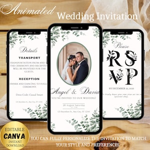Sage Green Wedding Digital Invitation Set, Minimalist Greenery Invitation, Digital Wedding Invitation, Editable Template, Instant Download