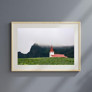 Iceland Church Print | Minimalist Landscape Photography, Nature Church Wall Art, Digital Download