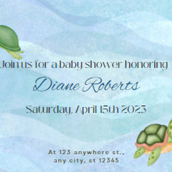 Turtle baby shower invitation editable printable template