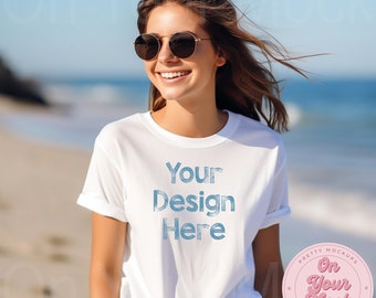 Bella Canvas 3001 White Mockup, Beach Mockup, Spring Break Mockup, Summer Mockup, White Shirt Mockup