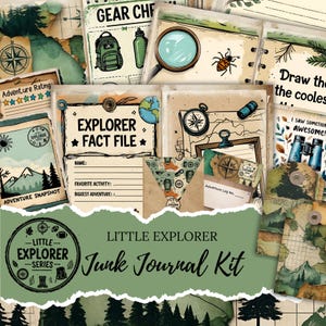 キッズエクスプローラージャンクジャーナルキット：印刷可能な冒険スクラップブック（デジタルダウンロード）