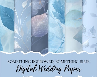 Blue Wedding Digital Paper Pack, Floral Printable Backgrounds (Digital Download)