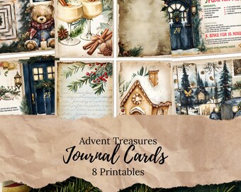 Advent Treasures Junk Journal Cards, 8 Printable JPEG Designs, Christmas Ephemera, Toys, Games, Recipes, Holiday Craft Supplies, JJ04
