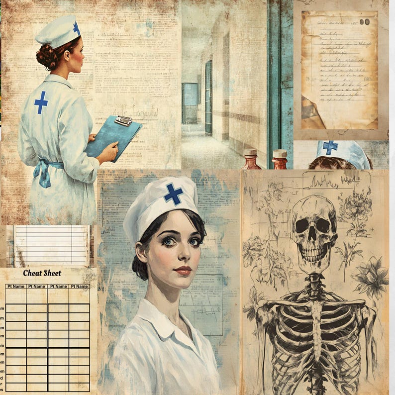 A Nurse's Life Vintage Junk Journal Pages – 20 Nursing-themed Printable Papers for Scrapbooking ...