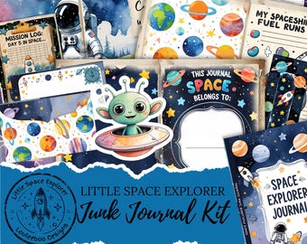 Kids Space Junk Journal Kit: Printable Explorer Theme, Ephemera (Digital Download)