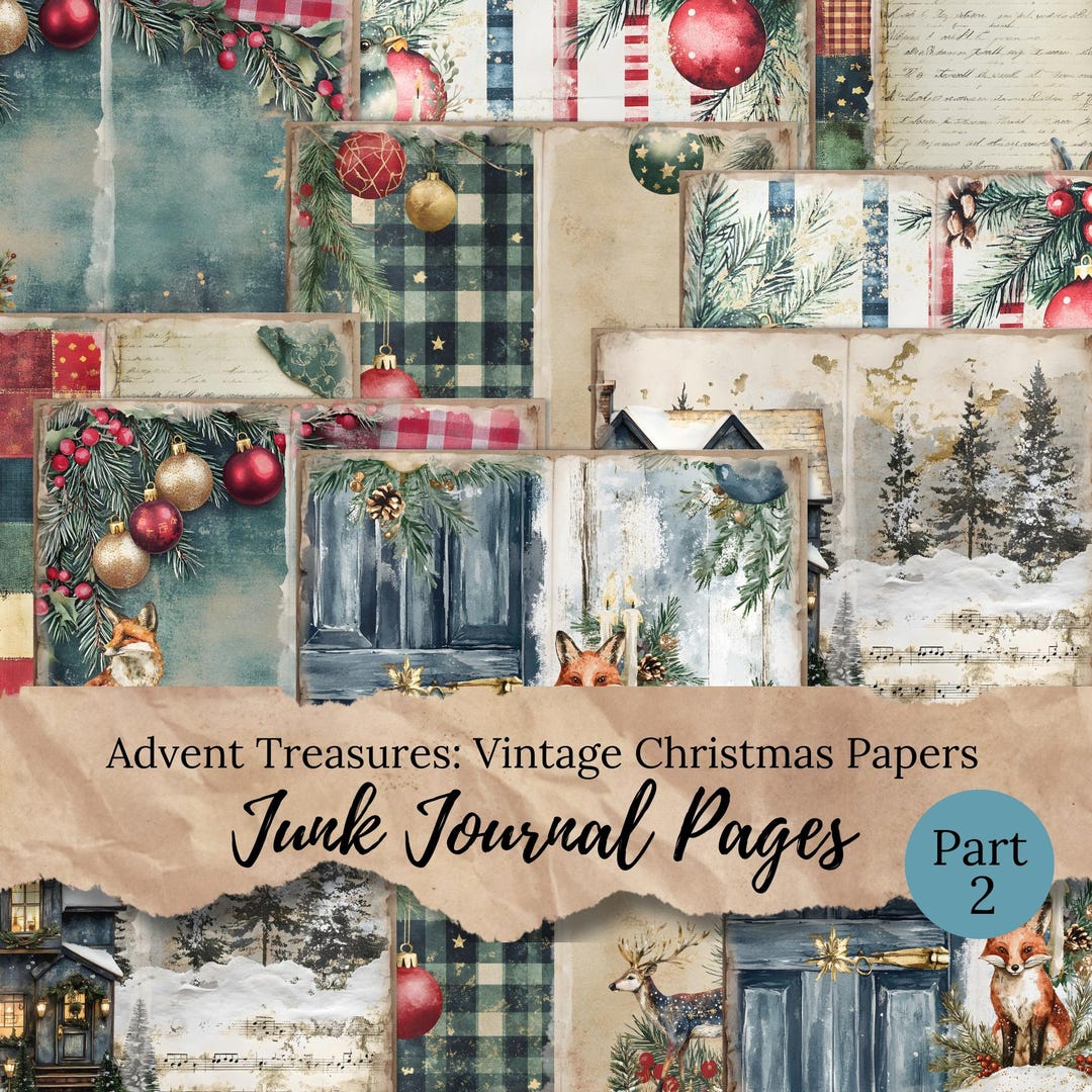Vintage Christmas Junk Journal Pages Pack 2 | Advent Holiday Paper Pack ...