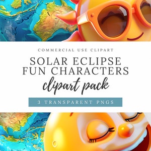 Sonnenfinsternis PNG Clipart, lustige 3D-Fernfinsternis, Sonne & Mond, himmlische Clipart, DIY-Komposition, Neumond, Erde, Sonne, 3 PNGs, TDF001