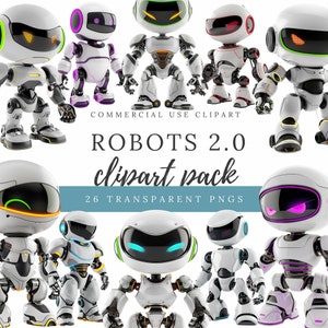 Pacchetto CLIPART ROBOTS 2.0: robot per tutte le occasioni, inviti di compleanno, decorazioni per feste, serate a tema, decorazioni per la camera, ecc. 3DA001