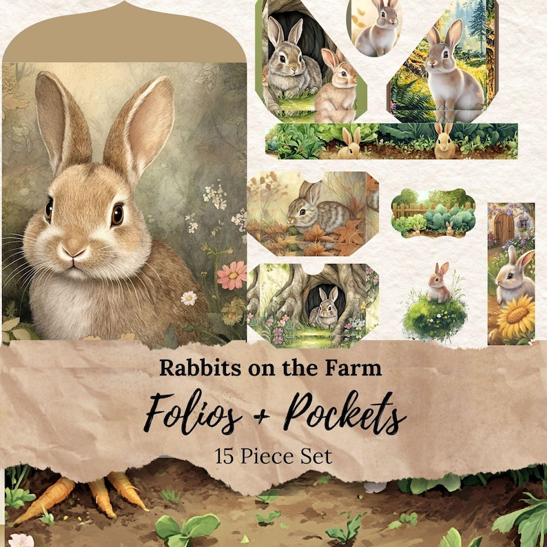 Rabbits on the Farm Junk Journal Folios and Pockets Pack: Printable ...