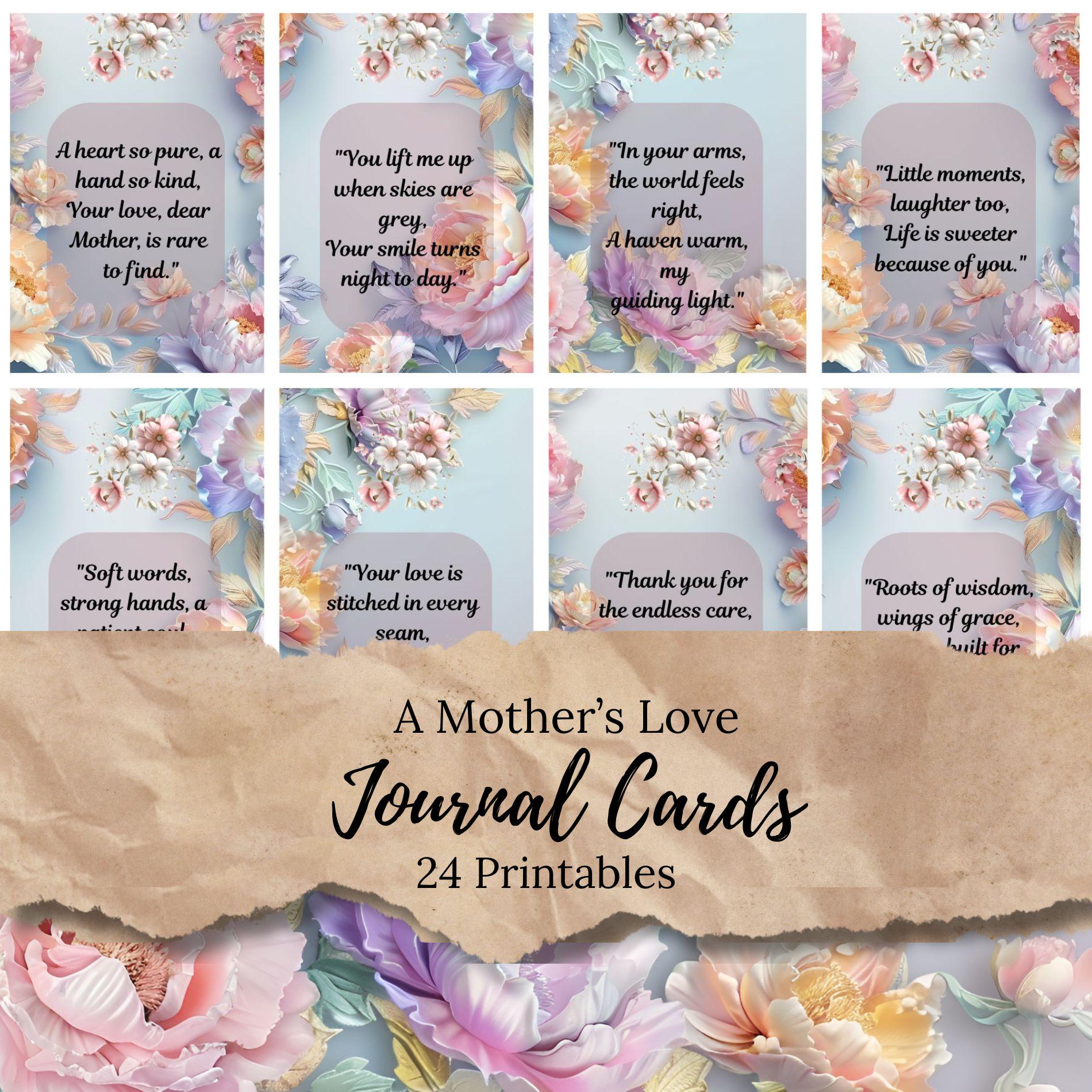 Junk Journal Cards A Mother’s Love: Elegant Funny Playful & Vintage Sayings and Poems to tell Mum you Love her. Printable Sentiments. JJ20