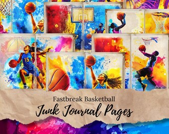 Fastbreak Basketball Junk Journal Pages, Basketball Scrapbook Paper, Printable Basketball Ephemera, Sports Journal Kit, Digital Paper, JJ21