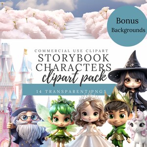 Verhalenboek tekens 3D Clipart kwekerij Wall Art Baby douche Dragon Princess Clipart commercieel gebruik kasteel wolken Fairy Goblin Angel TDF001