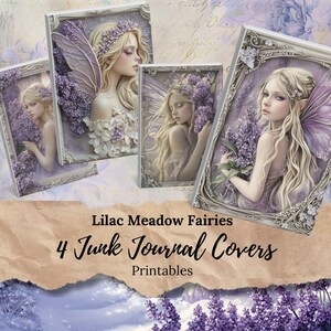 Cubiertas de diario basura de hadas de Lilac Meadow: paquete imprimible de fantasía, efímeras digitales de hadas, diario, agenda, álbum de recortes y creación de tarjetas. JJ013