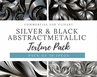 Clipart texture métallique argentée et noire, arrière-plans scintillants (téléchargement numérique)