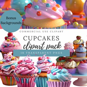 Colorful Cupcake Clipart – 18 Transparent PNGs for Digital & Printable Projects, beautiful cakes, cupcake graphics, food clipart, FC001