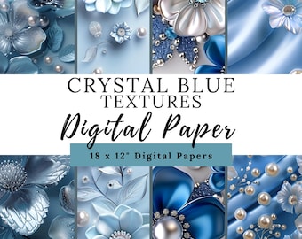 Papier numérique floral bleu cristal - Designs élégants 18 x 12 (téléchargement numérique)