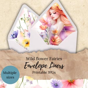 Wildflower Fairies Envelope Liners | Printable Floral Inserts | Junk Journal Stationery, MI02